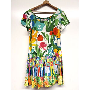 Jams World Hattie Dress Med Panic Tulips Floral Short Sleeve Tiered Ruffle Vtg